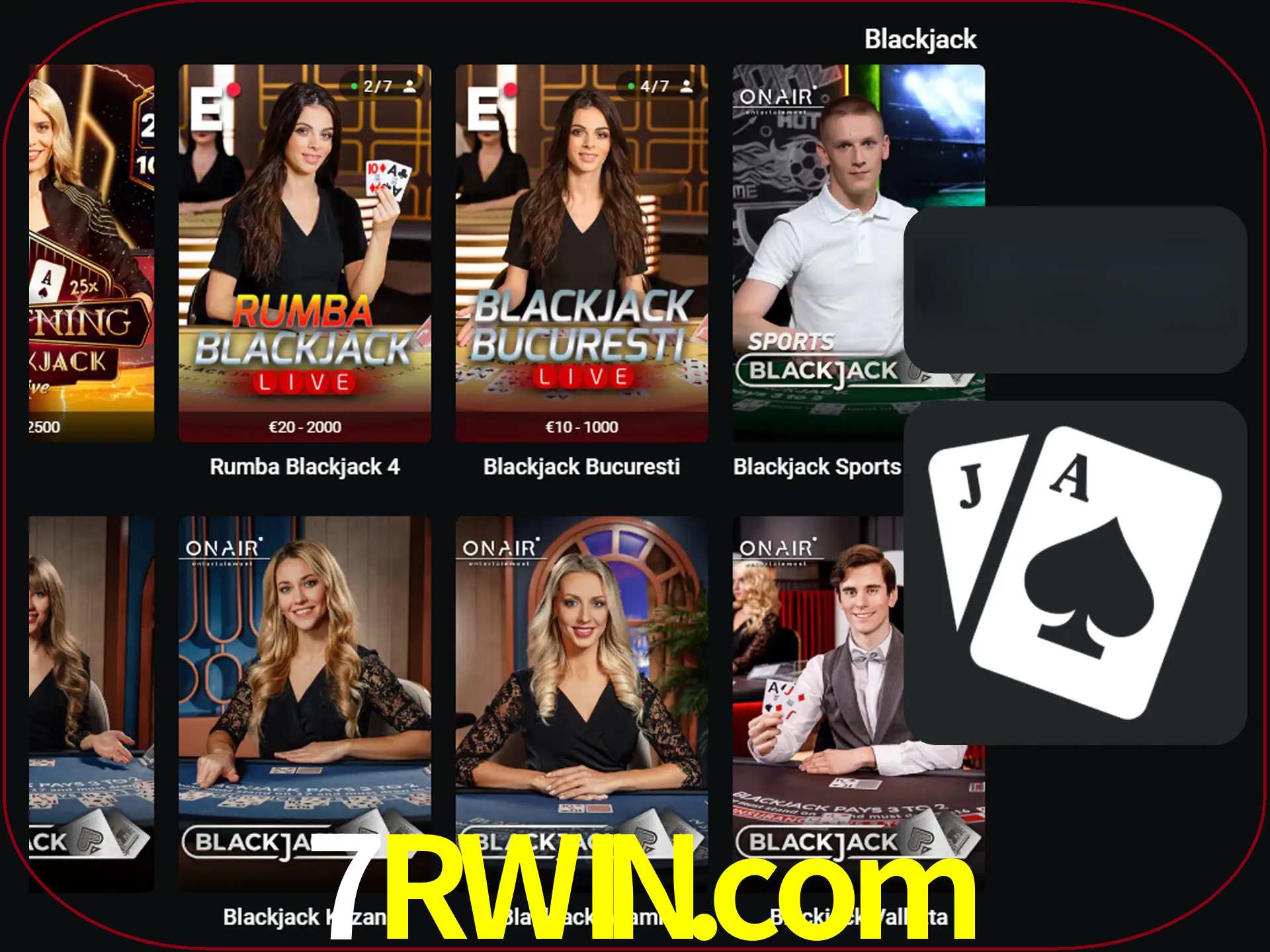 Escolha uma mesa completa de jogadores de blackjack.