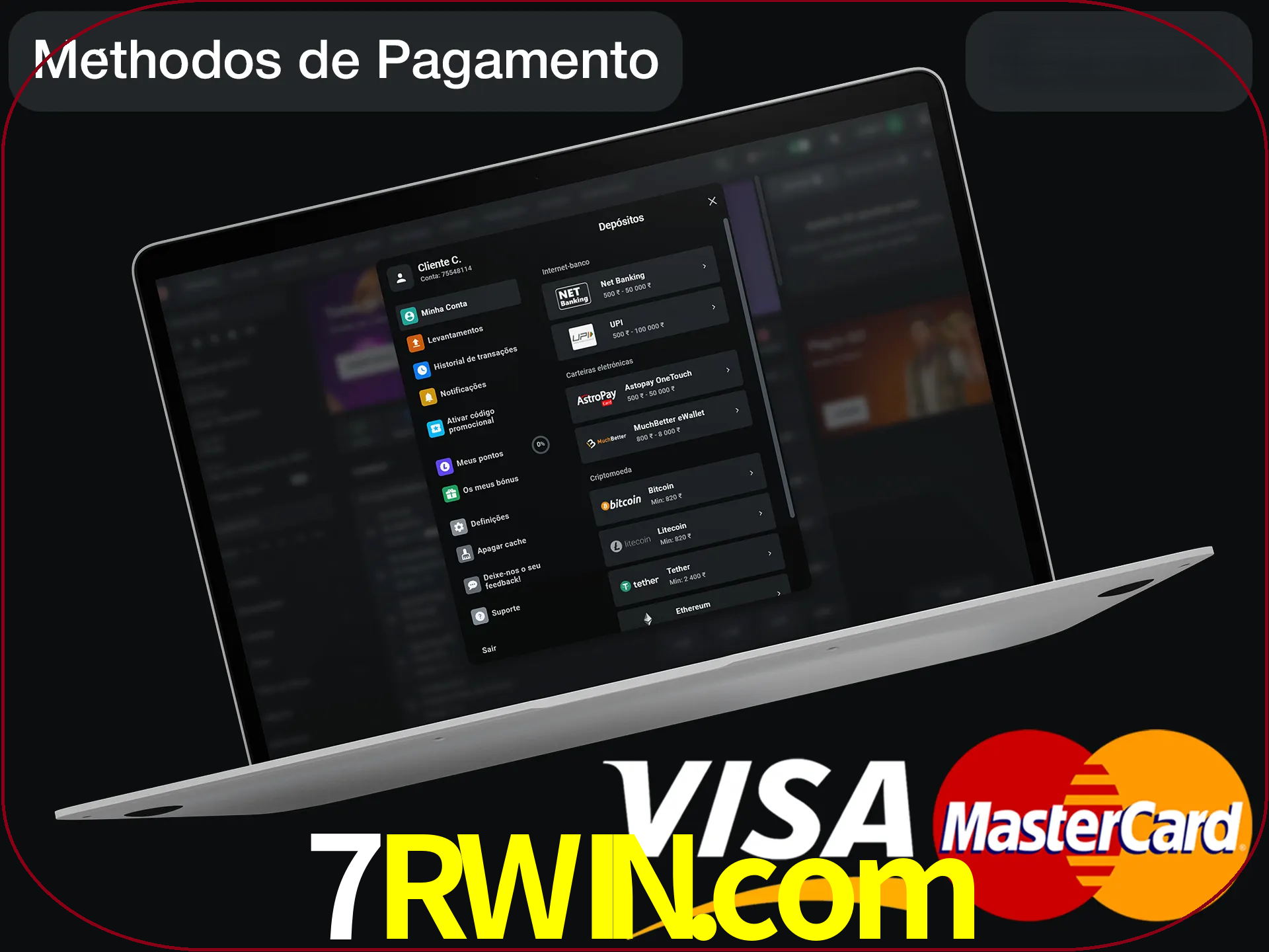 Use seu método de depósito preferido.